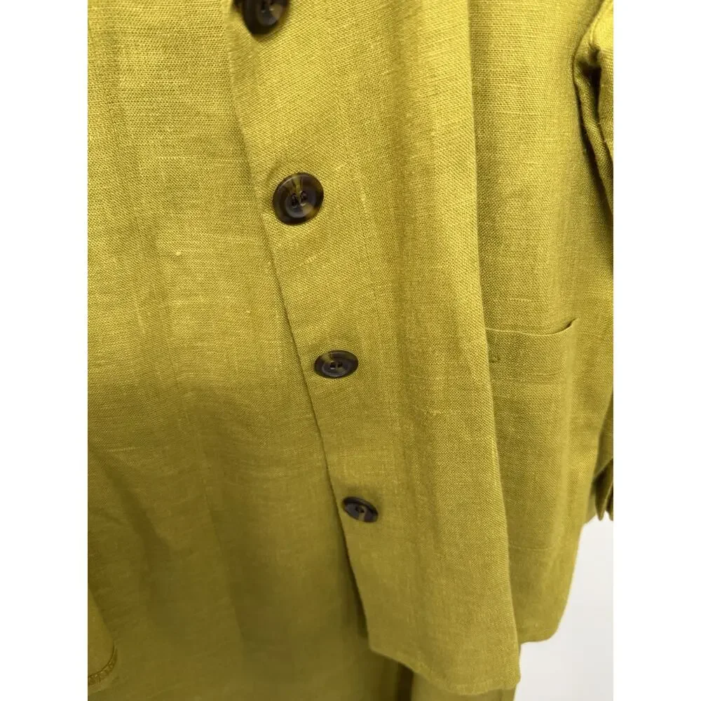 Harve Benard Womens 6 100% Linen Dress Jacket Set Chartreuse Green 2 Piece